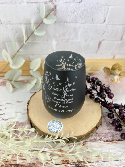 019 - Trauerlicht - Geliebte Menschen gleichen Gravur mit Namen und Datum - Gedenklicht Erinnerungslicht Grablicht Trauergeschenk Teelichthalter